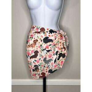 Dachshund Weiner Dog Lover Floral Print Sarong Beach Coverup Tie Mini Skirt OS